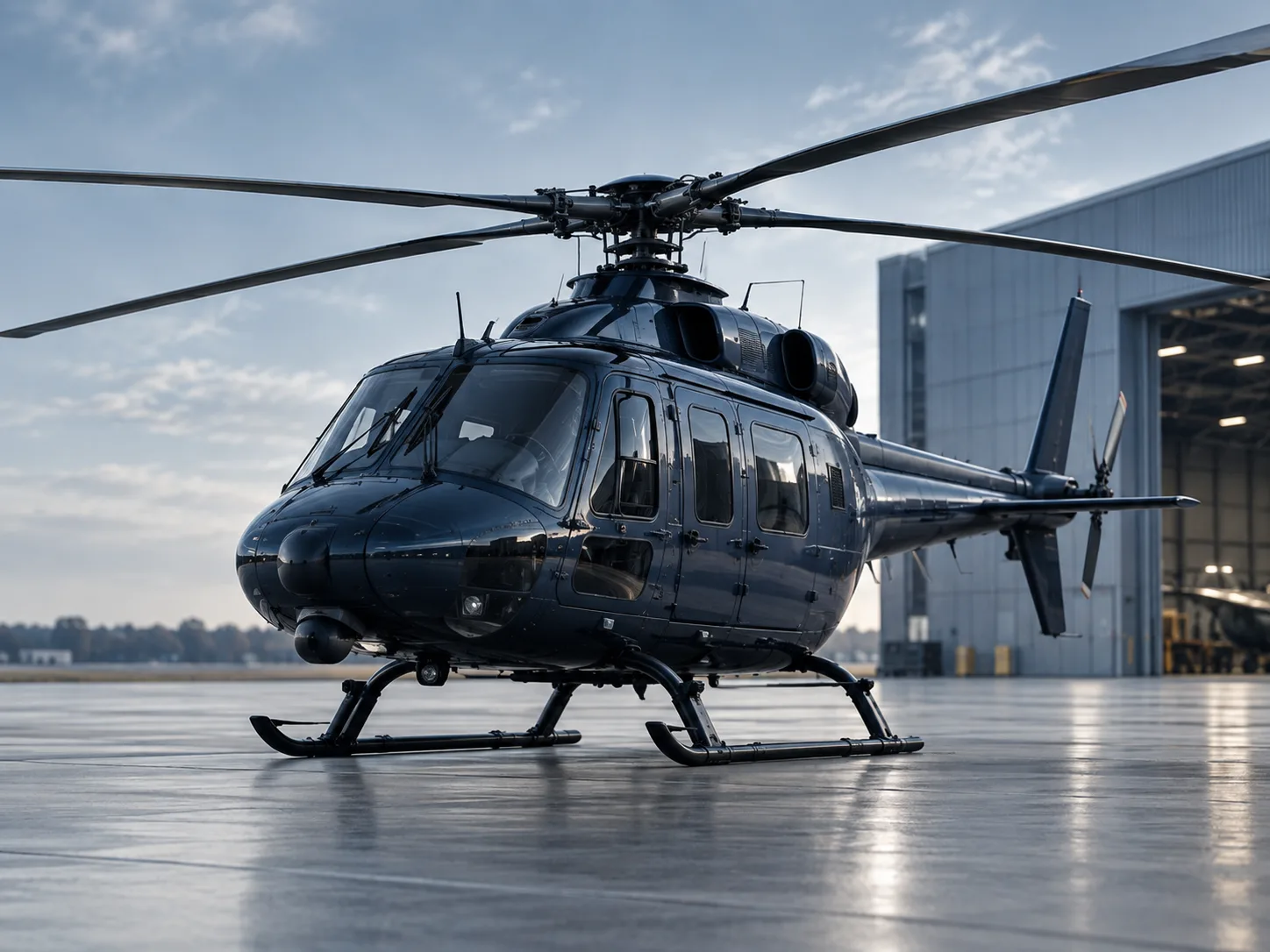 Utility helicopter at an aviation facility